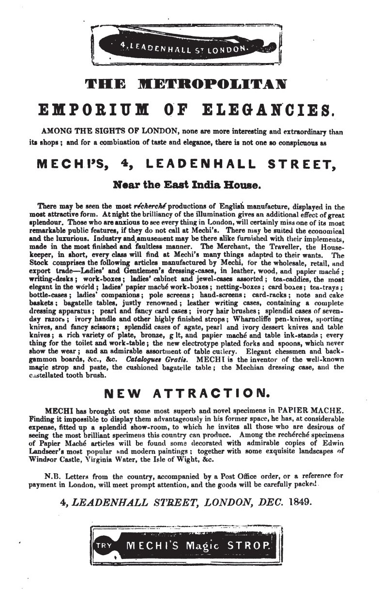 Advertisement in Hammond's List of London and Provincial Newspapers 1850