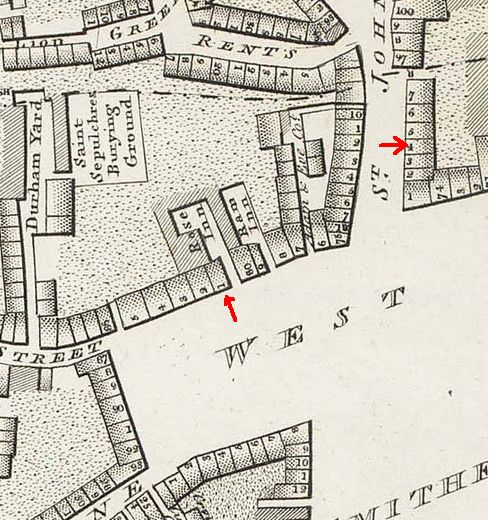 Horwood's 1799 map showing West Smithfield and Smithfield Bars