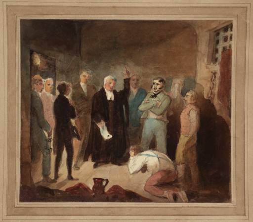 Horace Cotton, Ordinary of Newgate, Announcing the Death Warrant, by W. Thomson (c 1826). 