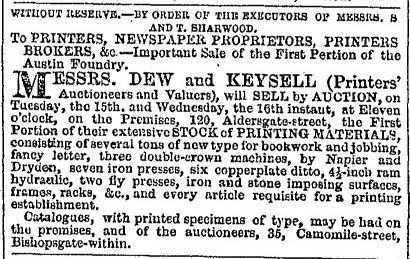 Advertisement for the sale of the foundry in The Liverpool Mercury, 7 April 1856